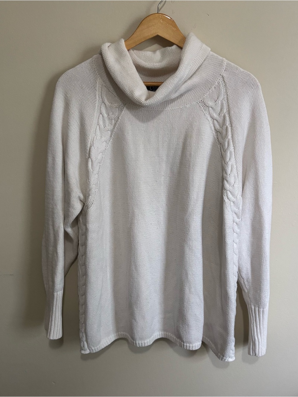 Chaps 2XL White Cable Knit Turtleneck Sweater Cozy Classic Pullover